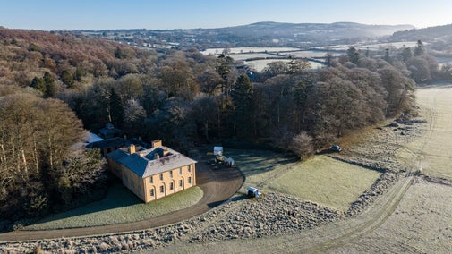 Winter aerial view of Llanerchaeron, Ceredigion